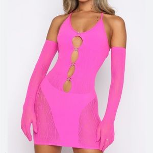 White fox link up mini dress in hot pink